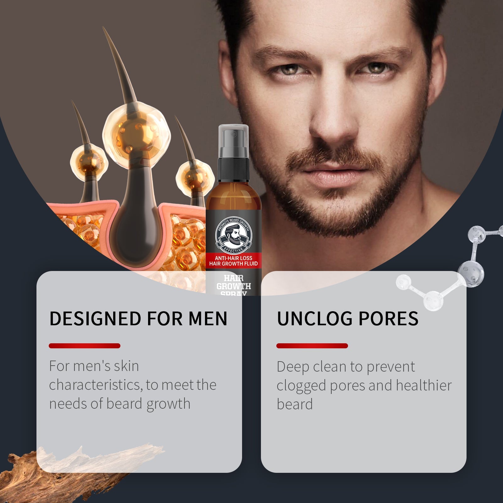 Facial Hair Treatment Spray, Men's Hair And Beard Nourishing Moisturizing And Enriching Facial Hair Repair Spray - Korvel