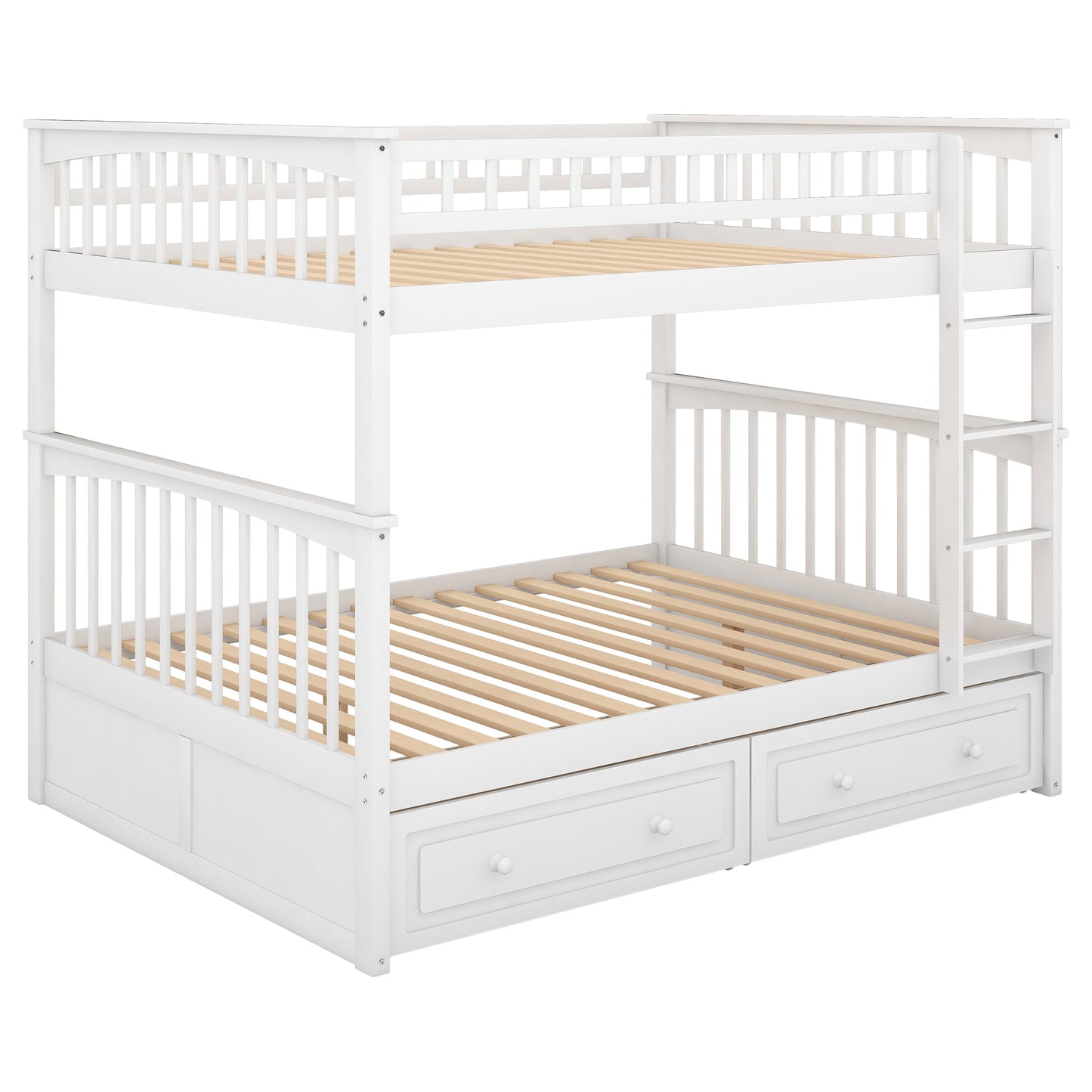 Full over Full Bunk Bed with Drawers  Convertible Beds  White - Korvel