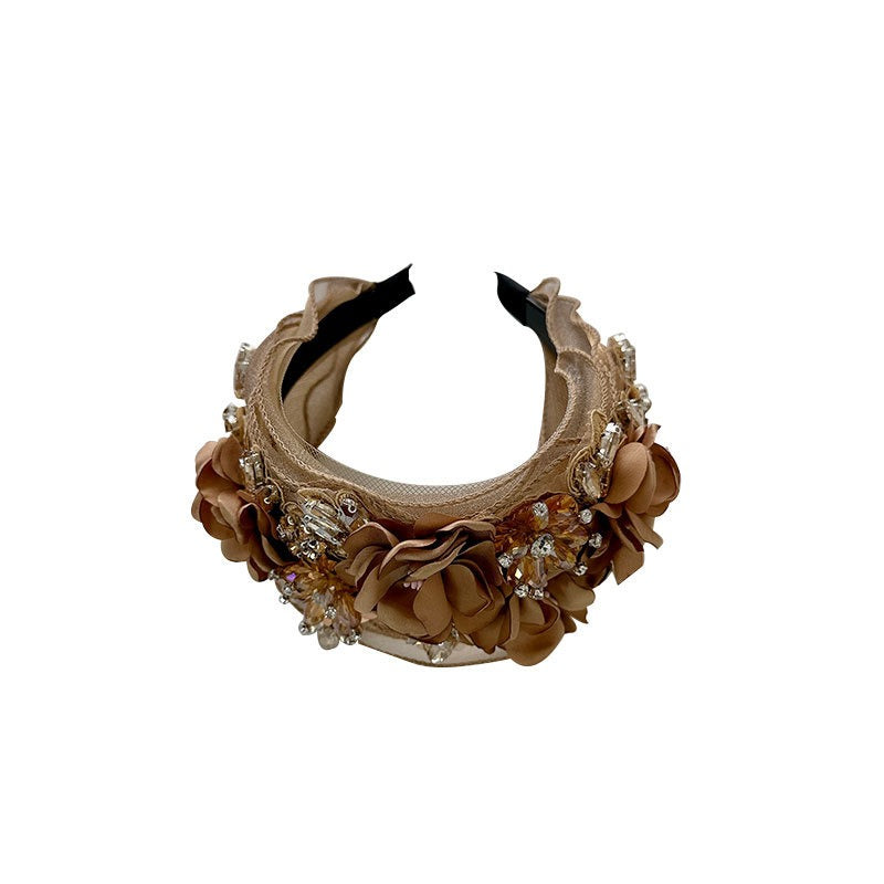 Fabric Flower Heavy Industry Wide Edge Crystal Super Immortal Women's Headband Headwear - Korvel