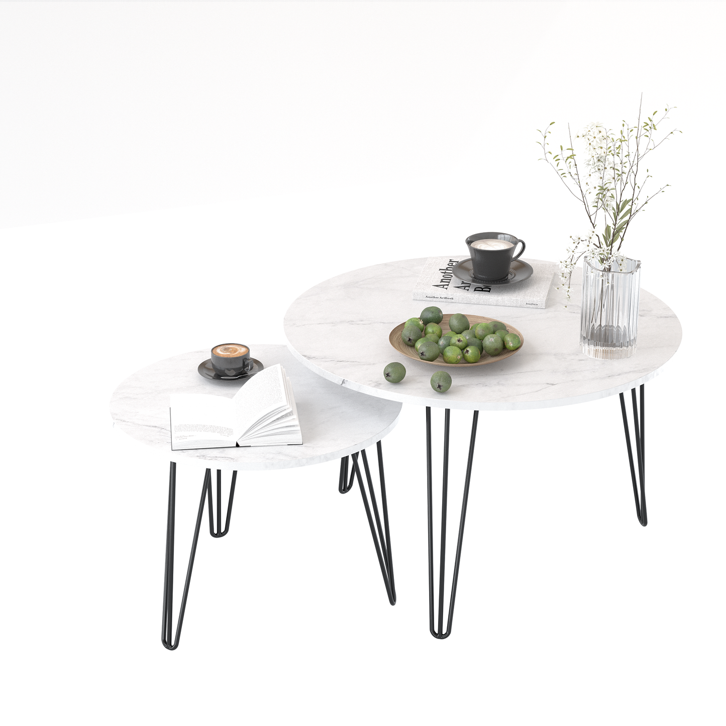 Ensemble de 2 tables basses rondes empilables de 27,56'' - Blanc