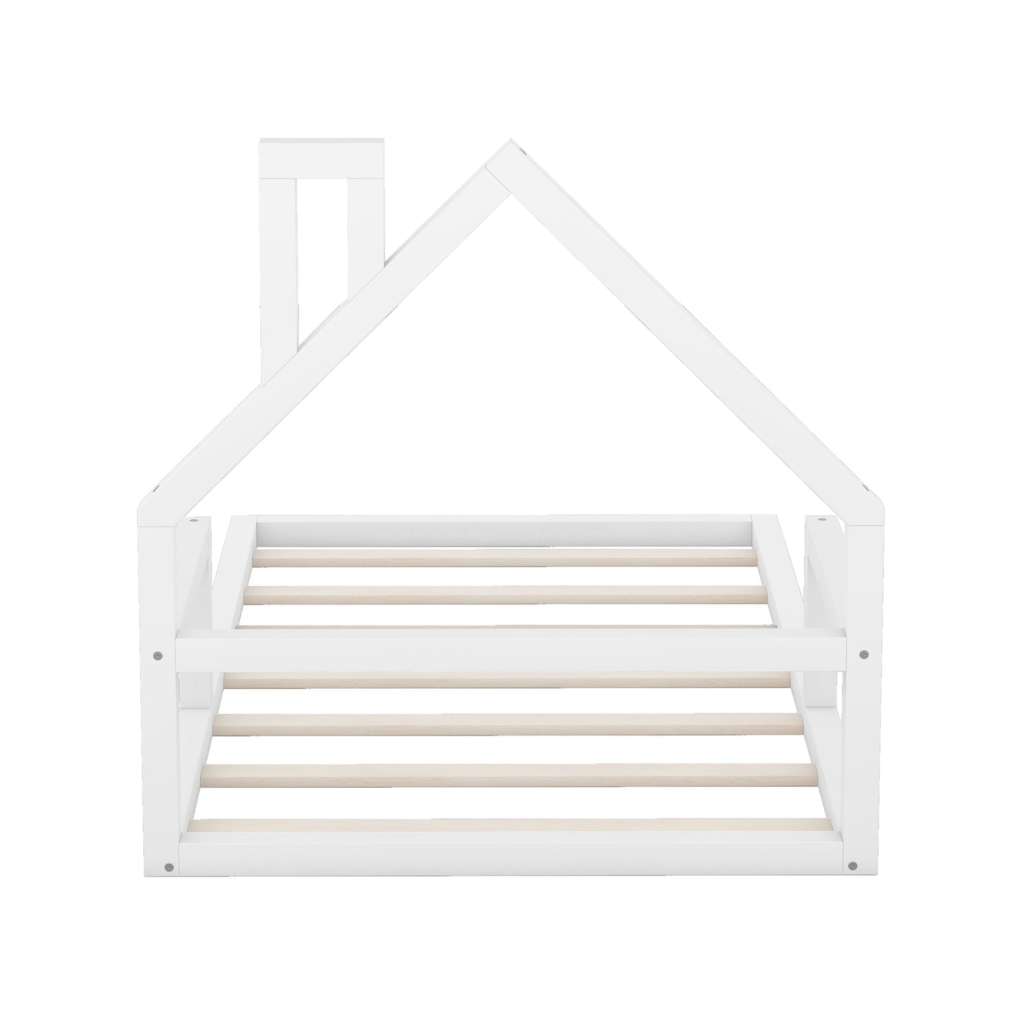 Cama de Madera de Tamaño Twin con Cabecera en Forma de Casa - Blanca