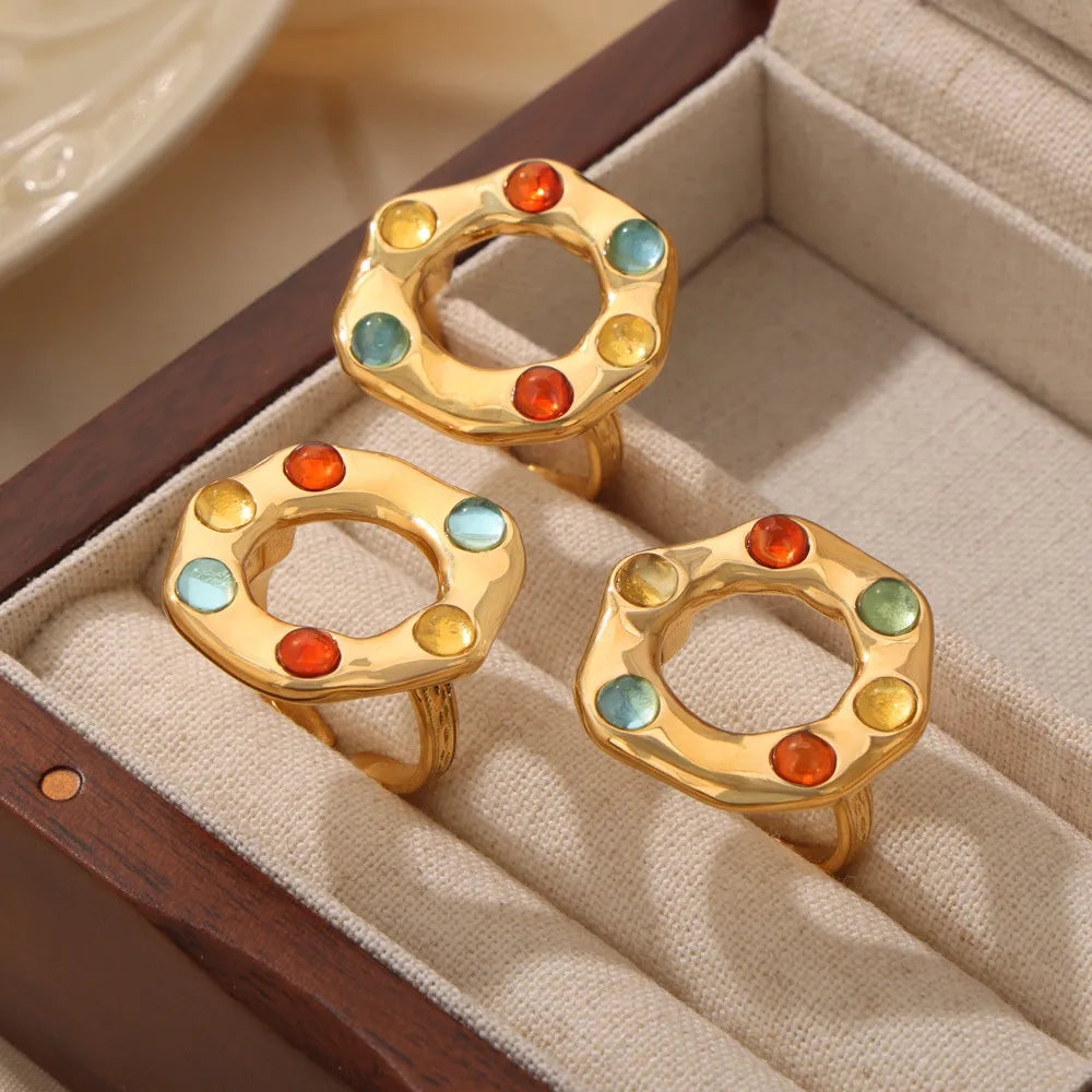 Bague en perles de verre en acier titane