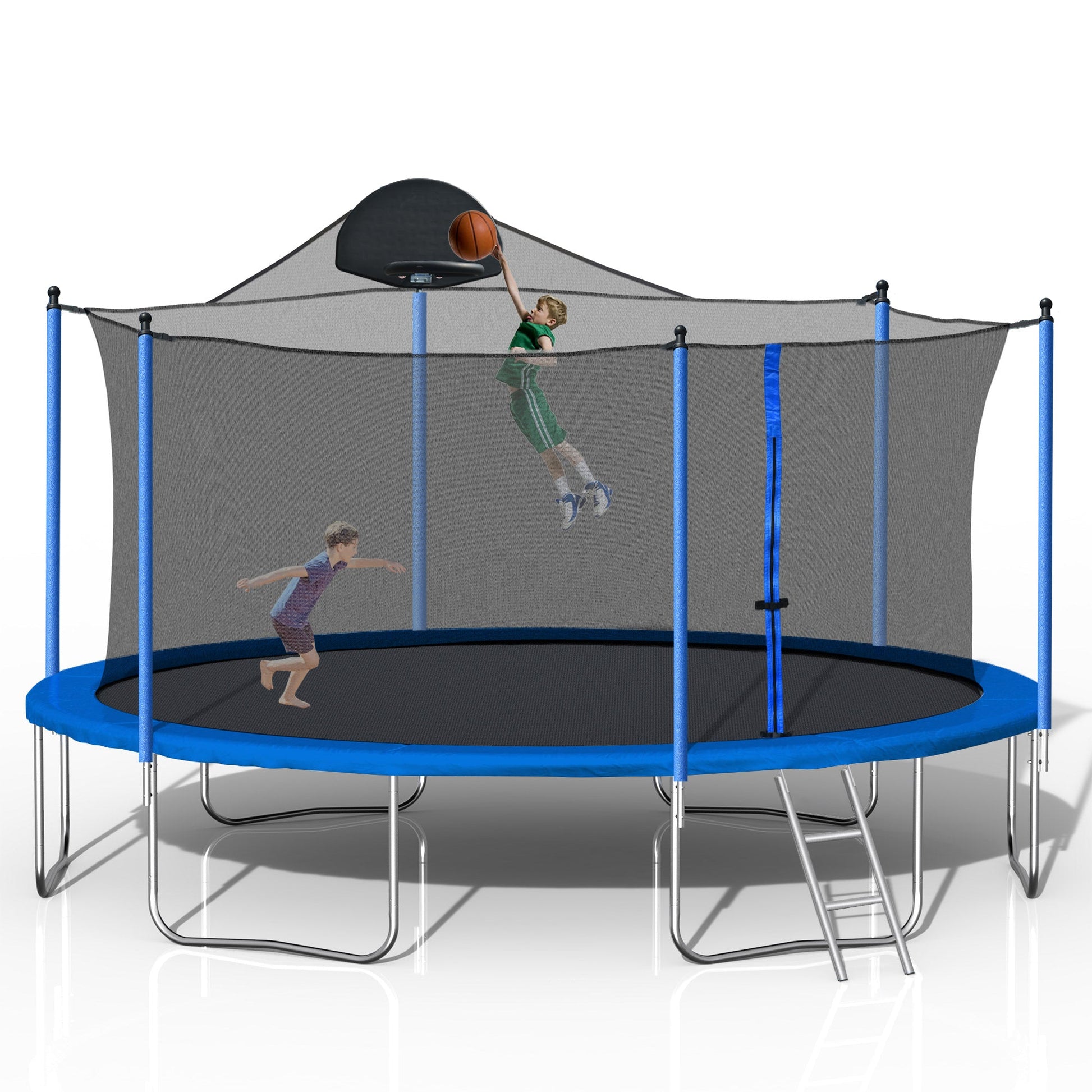 14FT Trampoline for Adults & Kids with Basketball Hoop, Outdoor Trampolines w/Ladder and Safety Enclosure Net for Kids and Adult - Korvel