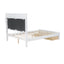 Wood Full Size Platform Bed with Upholstered Headboard and LED and 2 Drawers, Antique White - Korvel