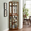 6 shelves corner Curio display cabinet with light mirror and adjustable shelves, walnut wood (excluding E26 light bulbs) - Korvel