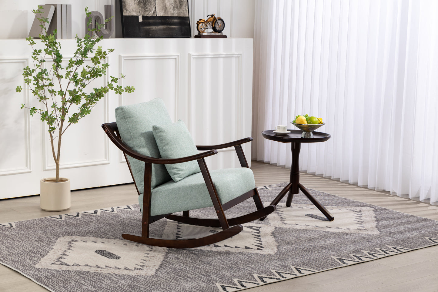 Chaise Berçante en Tissu Tissé de Style Mid-Century Moderne