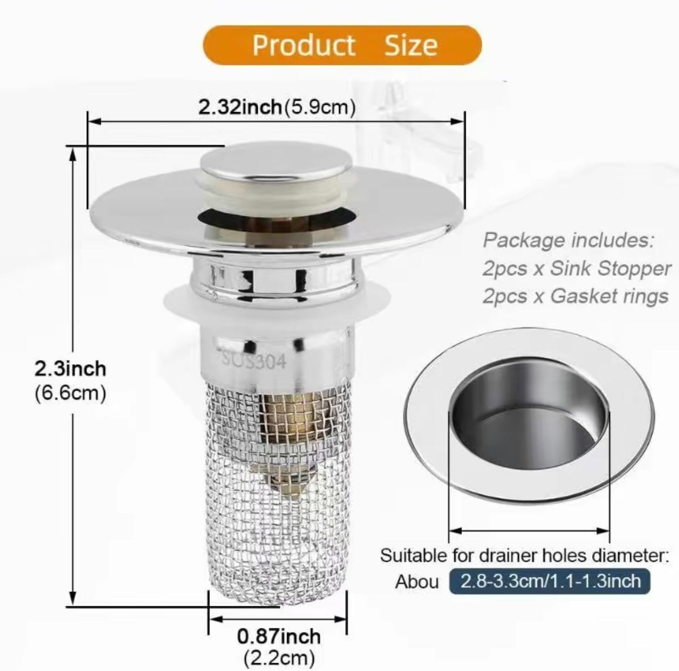 DrainGuard Sink Stopper - 2-in-1 Drain Filter & Hair Catcher
