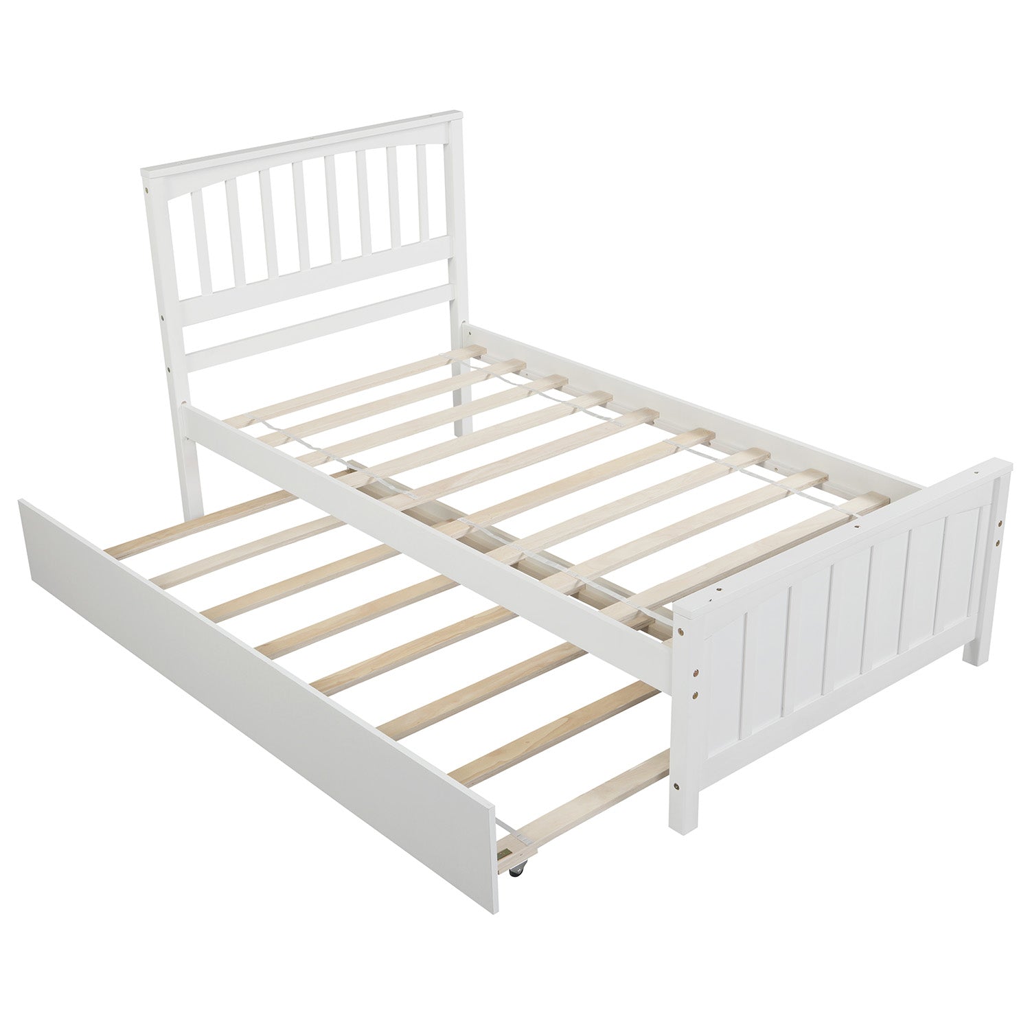 Twin size Platform Bed with Trundle White - Korvel
