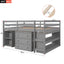 Low Study Full Loft Bed with Cabinet Shelves and Rolling Portable Desk Multiple Functions Bed- Gray - Korvel