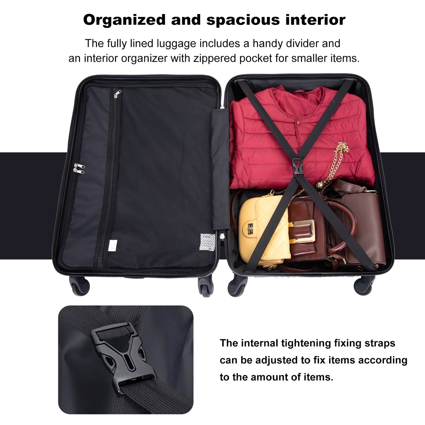3 Piece Lightweight Luggage Set with Spinner Wheels - Red