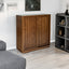 Medieval side panel with 2 sliding doors and solid wood decorative strips, storage cabinet - Korvel