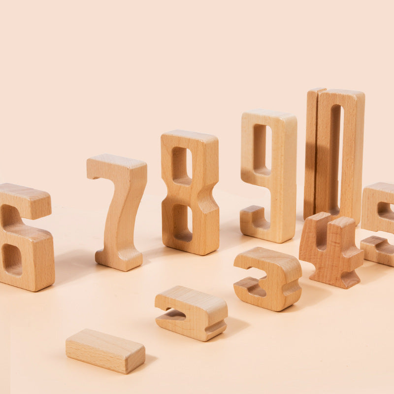 Children's Montessori early education teaching aids, large particle beech wood digital building blocks, kindergarten enlightenment assembly, stacking and height toys - Korvel