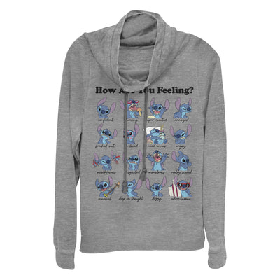 Junior's Disney Stitch Moods Cowl Neck Sweatshirt