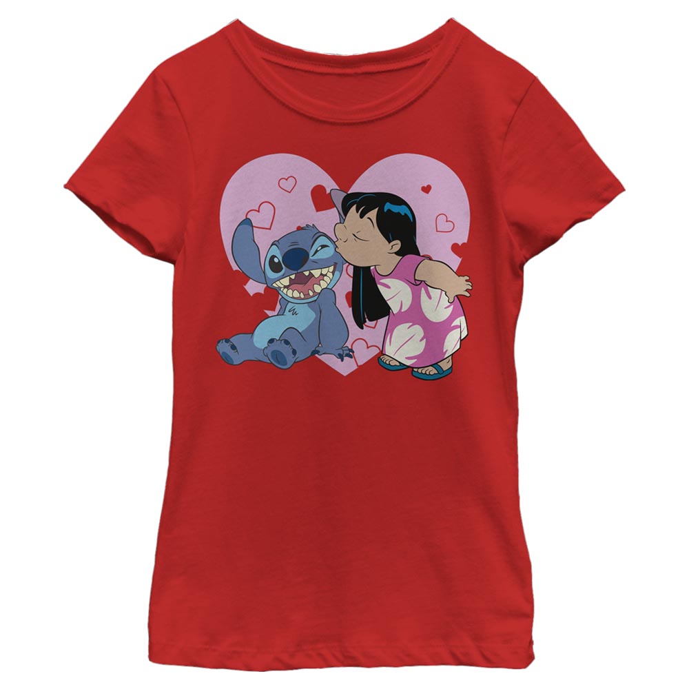 Girl's Disney Lilo And Stitch Valentine's Kisses T-Shirt