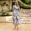 Vestido Largo de Manga Corta con Estampado y Escote en V para Verano