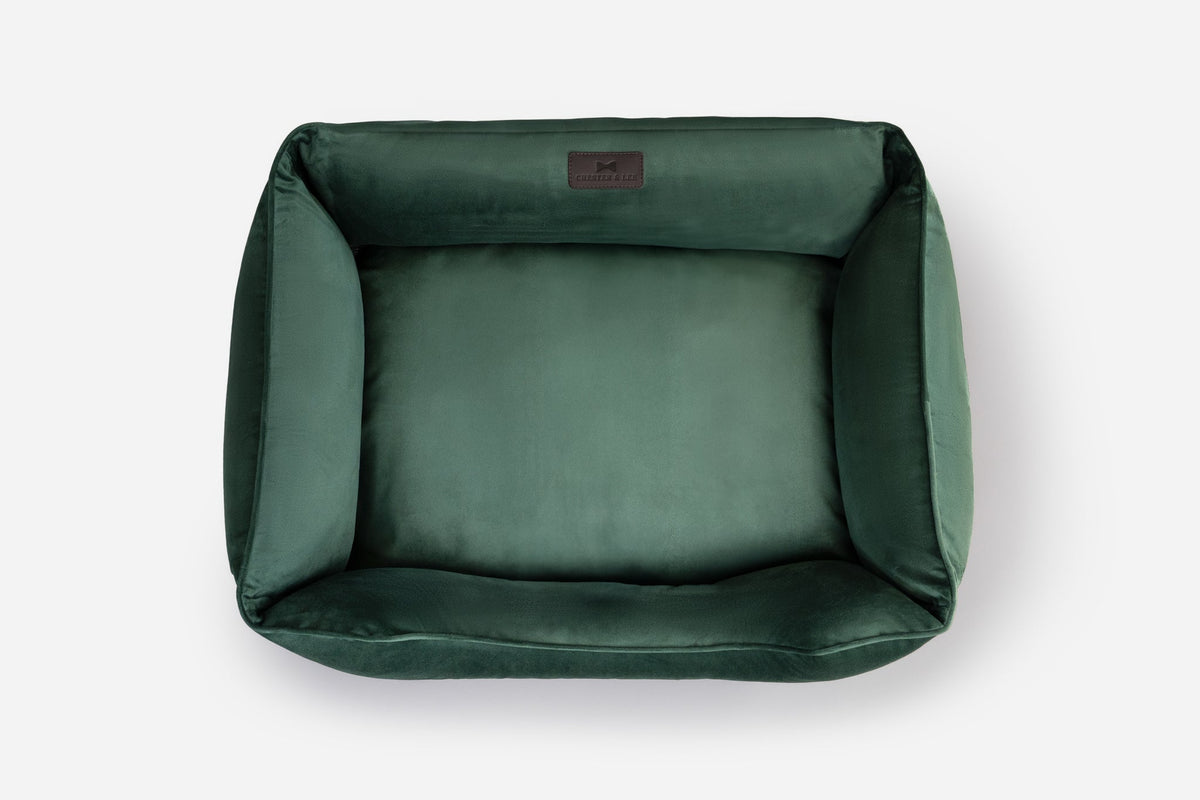 Lit pour chien en velours luxueux avec nid d'oiseau en vert émeraude