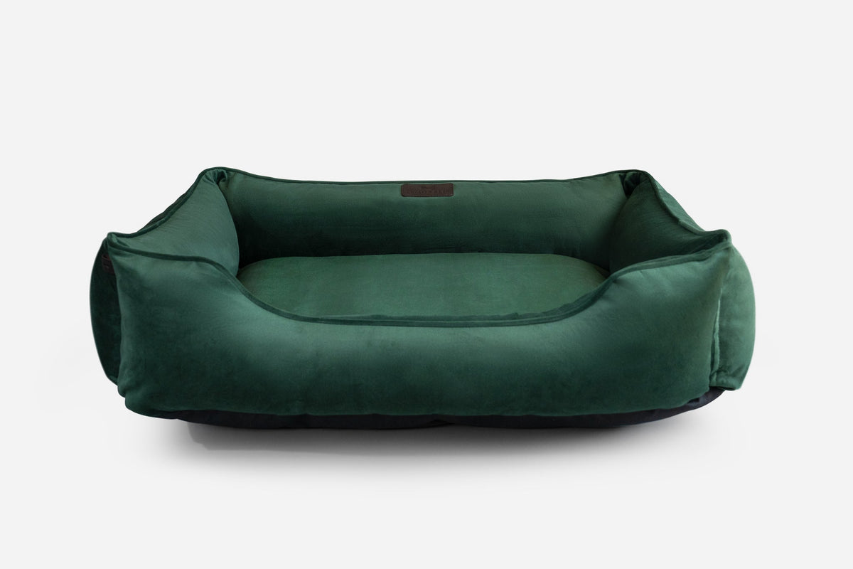 Lit pour chien en velours luxueux avec nid d'oiseau en vert émeraude
