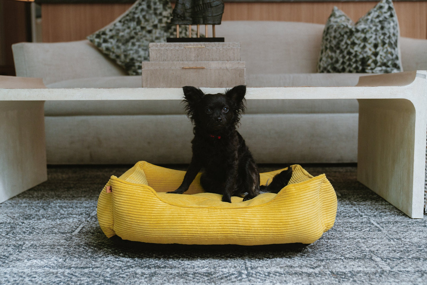 Cama para perros de lujo de corduroy amarillo soleado
