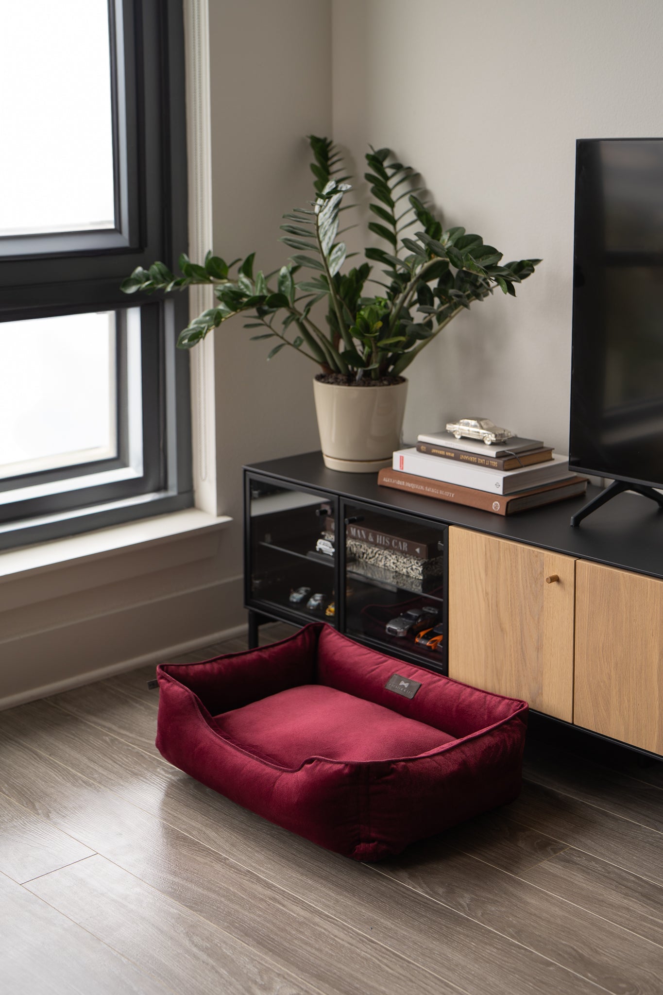 Luxurious Velvet Dog Bed in Rich Wine Color