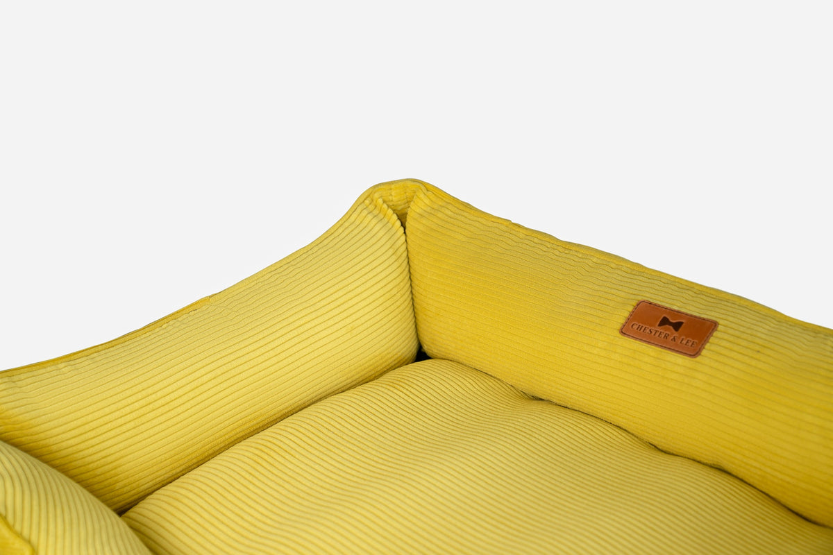 Lit pour chien en velours côtelé luxe jaune ensoleillé