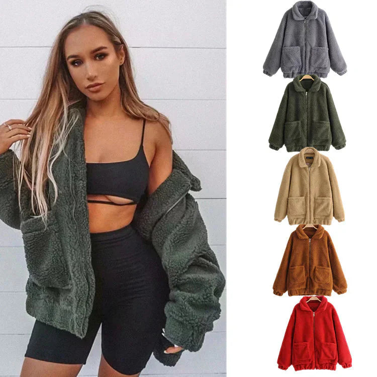 Autumn & Winter Lamb Hair Pocket Cotton Coat