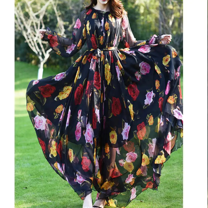 Elegant Floral Printed Maxi Dress