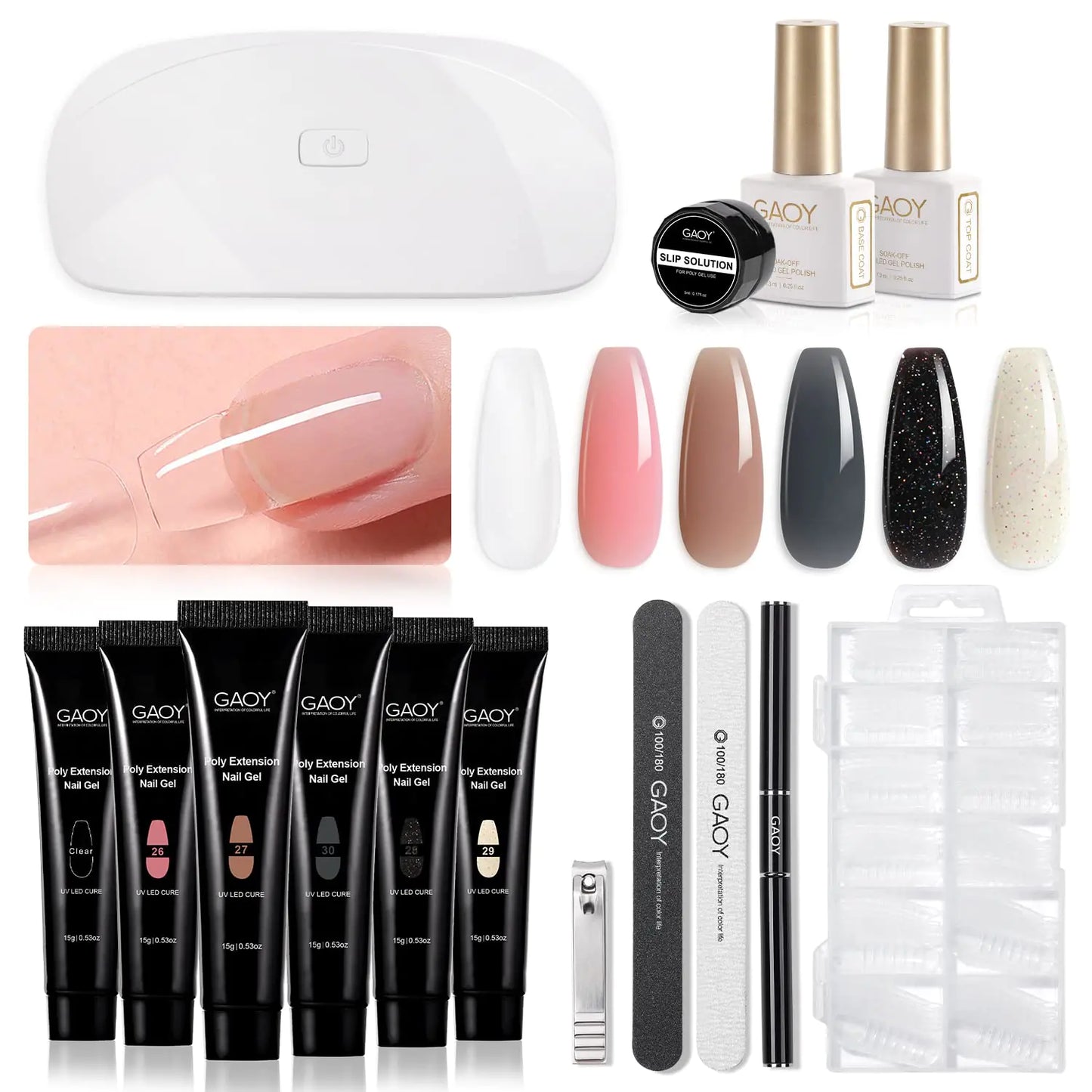 Kit de uñas de gel polimérico GAOY con luz UV - 6 colores para arte de uñas