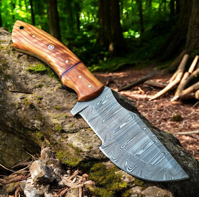 Premium Tom Brown Tracker Knife – Damascus Steel & Olivewood – 10" Length - Korvel