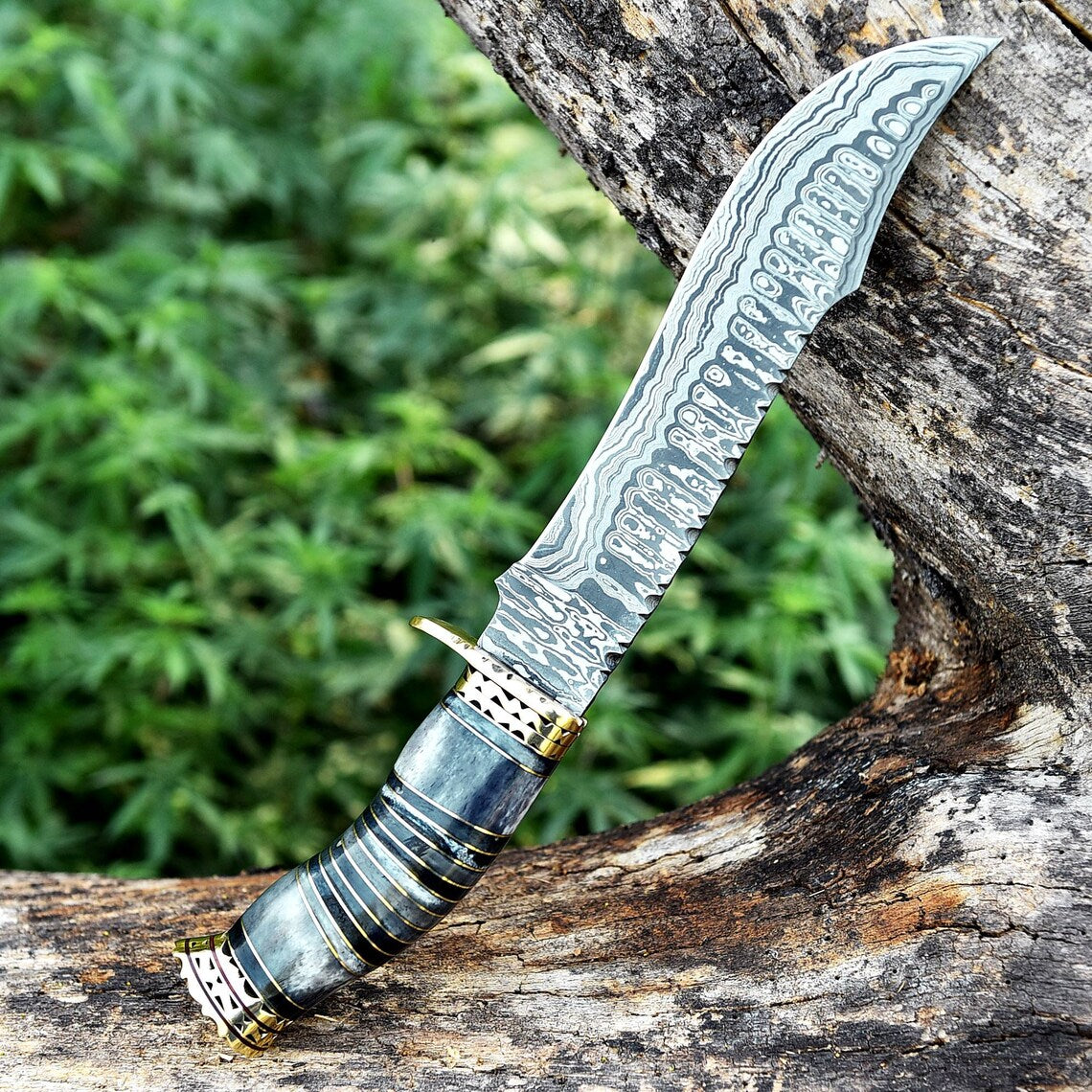 Exquisite 13" Bowie Knife with Damascus Steel Blade and Camel Bone Handle - Korvel