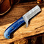 Artisan Damascus Bull Cutter Knife - 7" Handcrafted Steel with Stunning Blue Wood Handle - Korvel