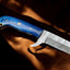 Artisan Damascus Bull Cutter Knife - 7" Handcrafted Steel with Stunning Blue Wood Handle - Korvel