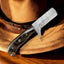 Exquisite Damascus Bull Cutter - 7" Blade with Authentic Water Buffalo Horn Handle - Korvel