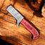 Exquisite Damascus Steel Bull Cutter Knife - 7" Redwood Handle & Western Sheath - Korvel