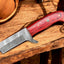 Exquisite Damascus Steel Bull Cutter Knife - 7" Redwood Handle & Western Sheath - Korvel