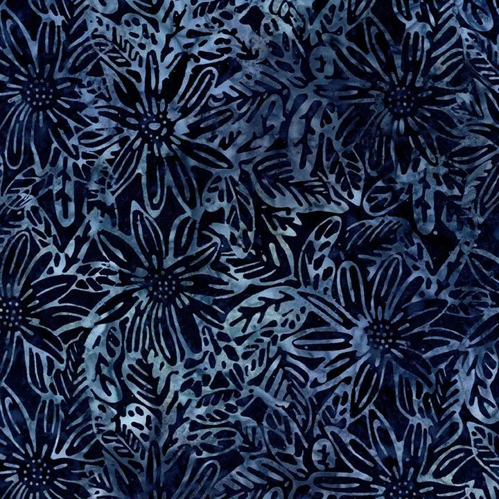 Tela de algodón de fondo ancho floral grande en azul oscuro Luna