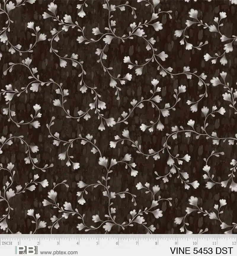 Dark Grey Vine Scroll Cotton Wideback Fabric