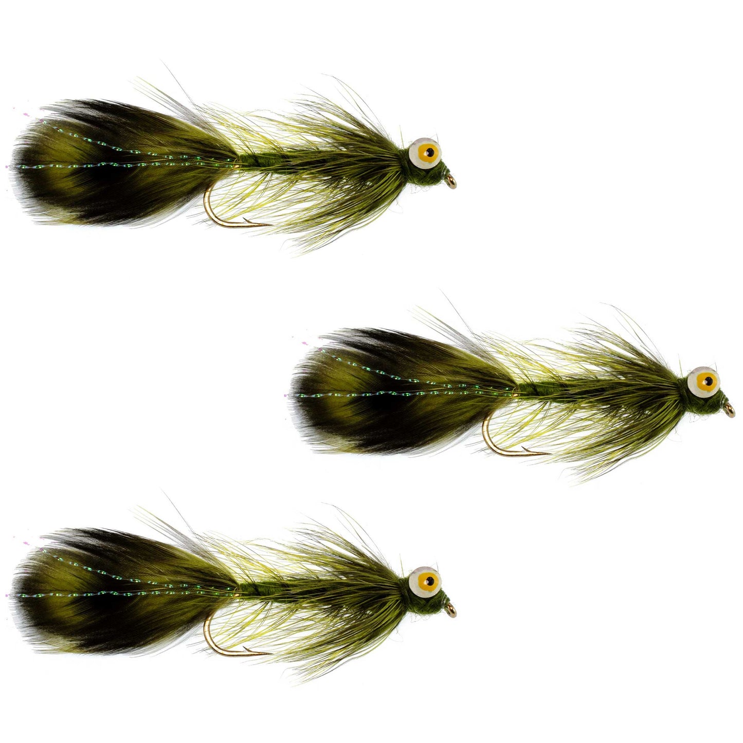 Paquete de 3 Moscas Streamer Whitlock Near Nuff Sculpin Olive Tamaño 4