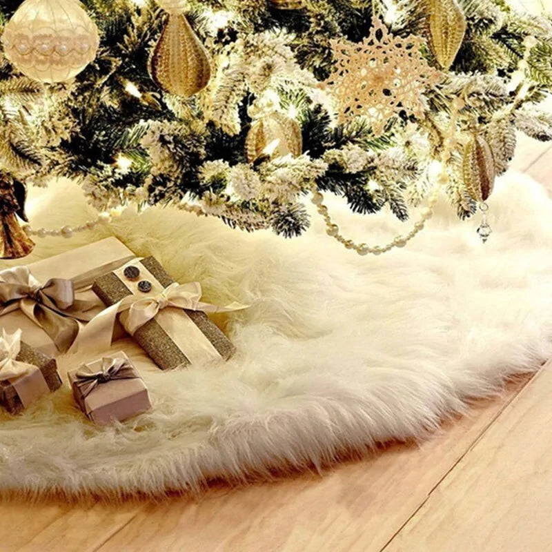 Funda de Árbol de Navidad de Felpa Blanca Redonda