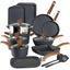 Juego de utensilios de cocina de inducción Kitchen Academy de 17 piezas - Granito negro