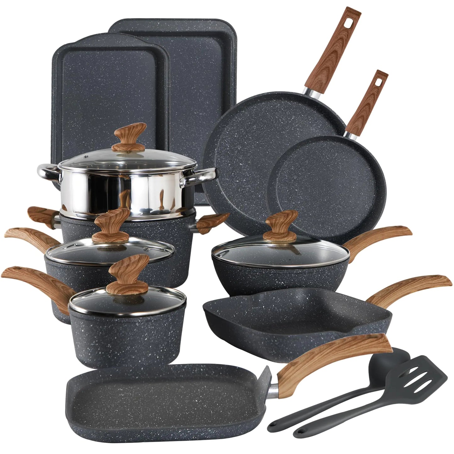 Juego de utensilios de cocina de inducción Kitchen Academy de 17 piezas - Granito negro