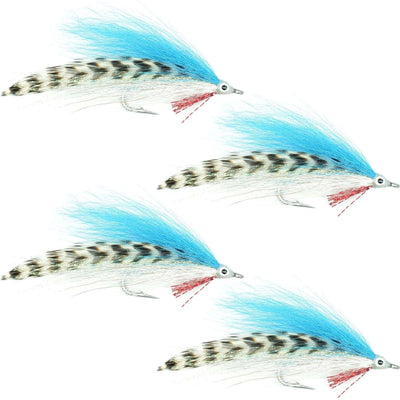Premium Blue/White/Grizzly Deceiver Saltwater Streamer Flies - Set of 4 (Size 1/0) - Korvel
