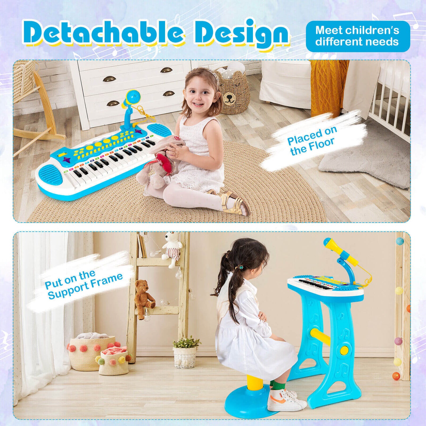 Teclado de Piano Infantil de 31 Teclas con Micrófono - Azul