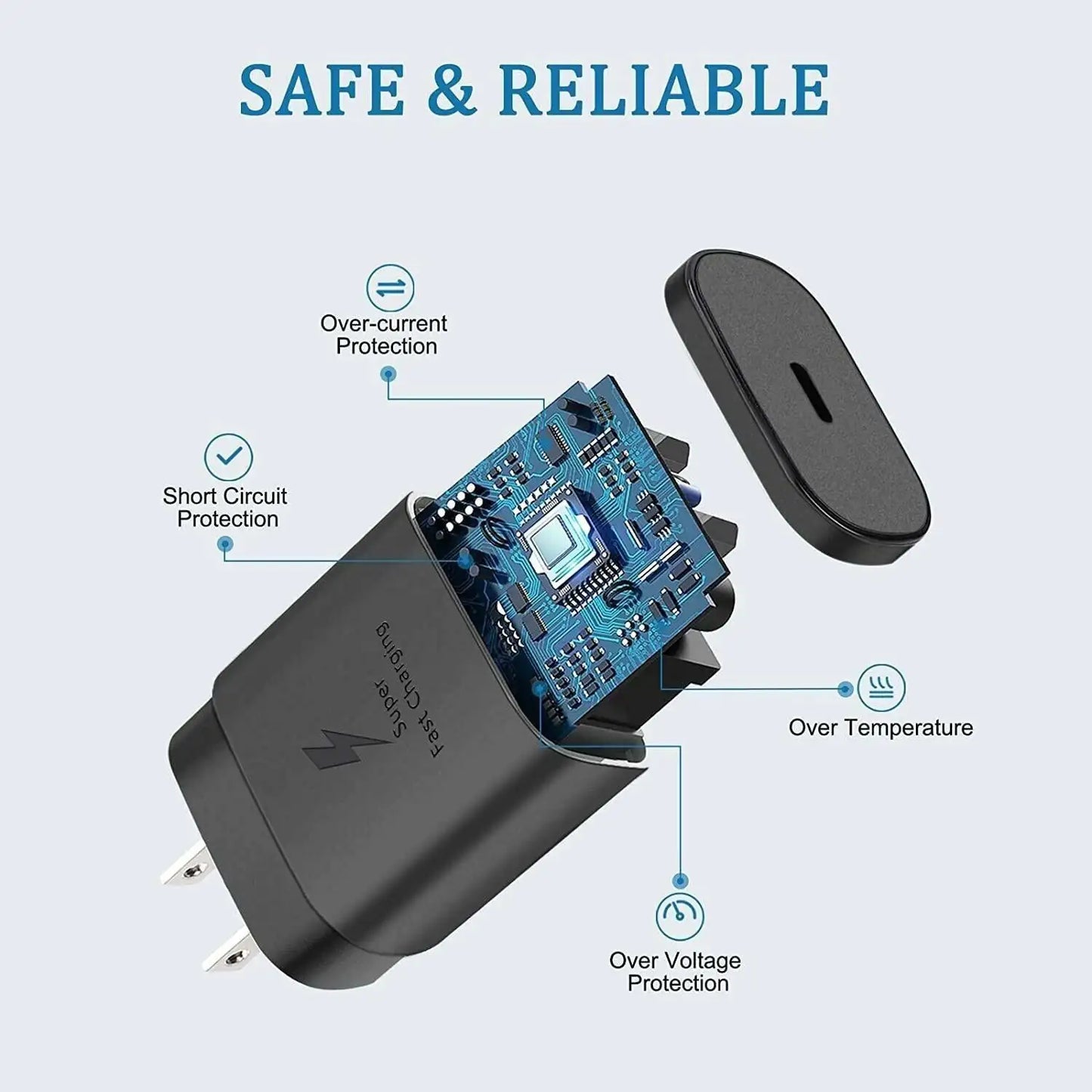 Cargador de pared Super Rápido Type-C de 25W con cable de 6FT para Samsung Galaxy