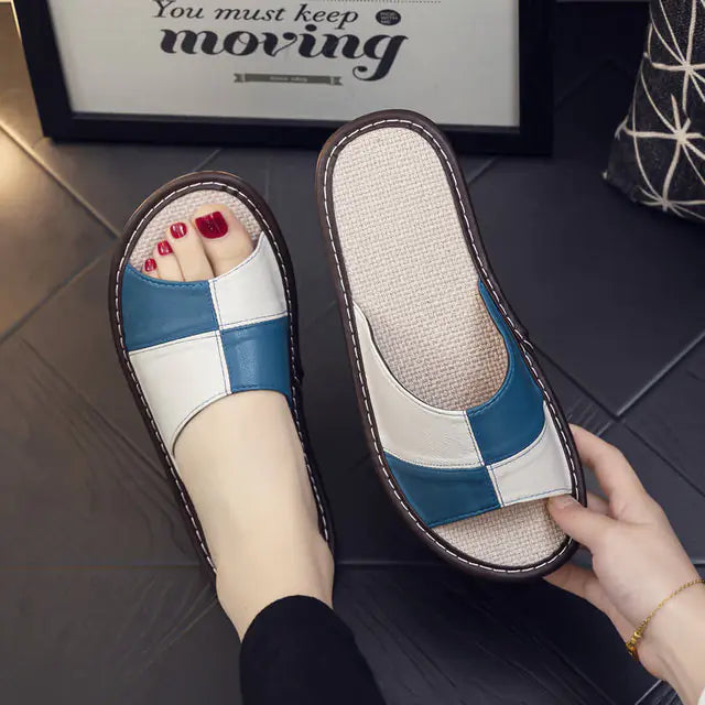 Chaussons en cuir véritable de luxe en peau de mouton pour femmes