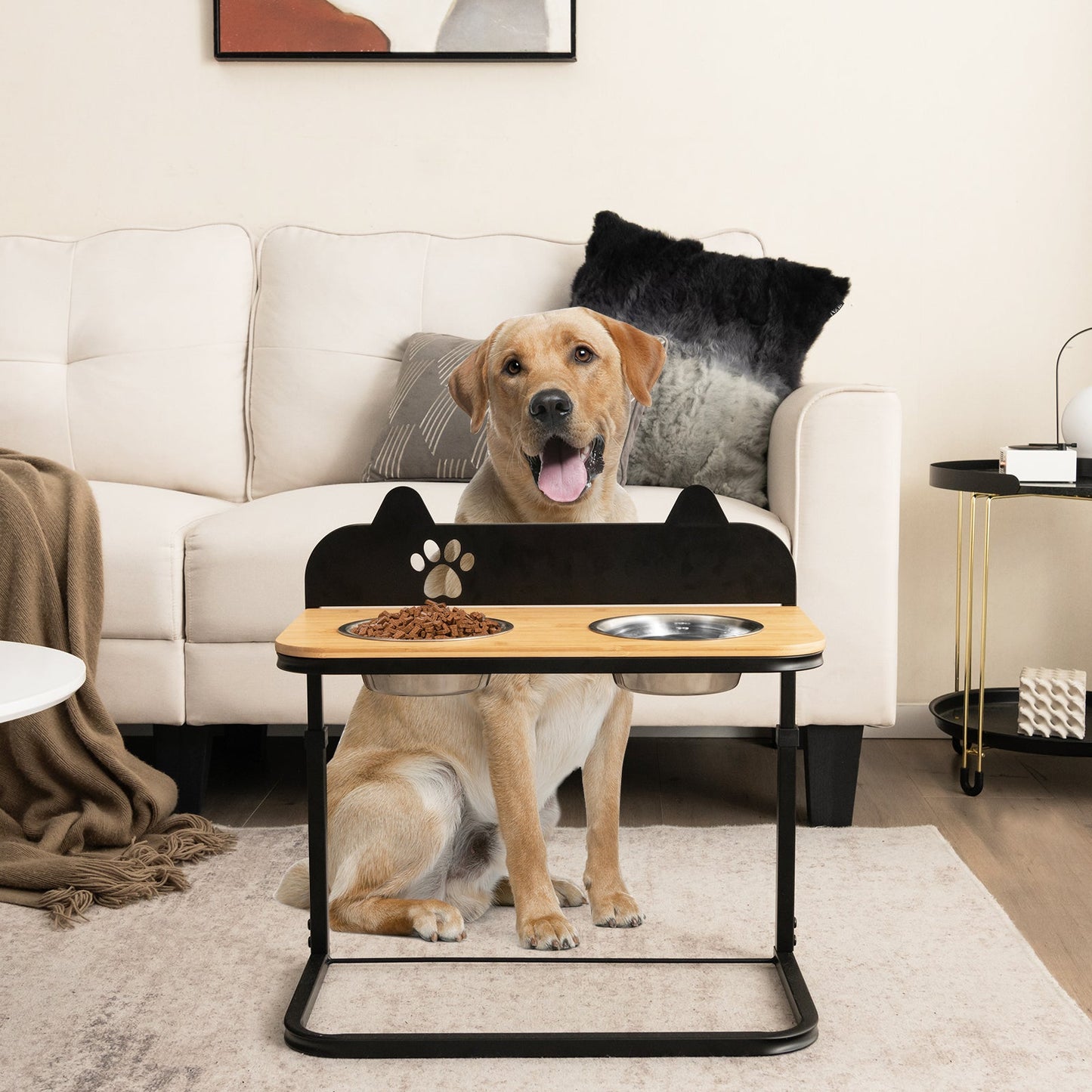 Support de bol surélevé pour chien avec bols en acier inoxydable