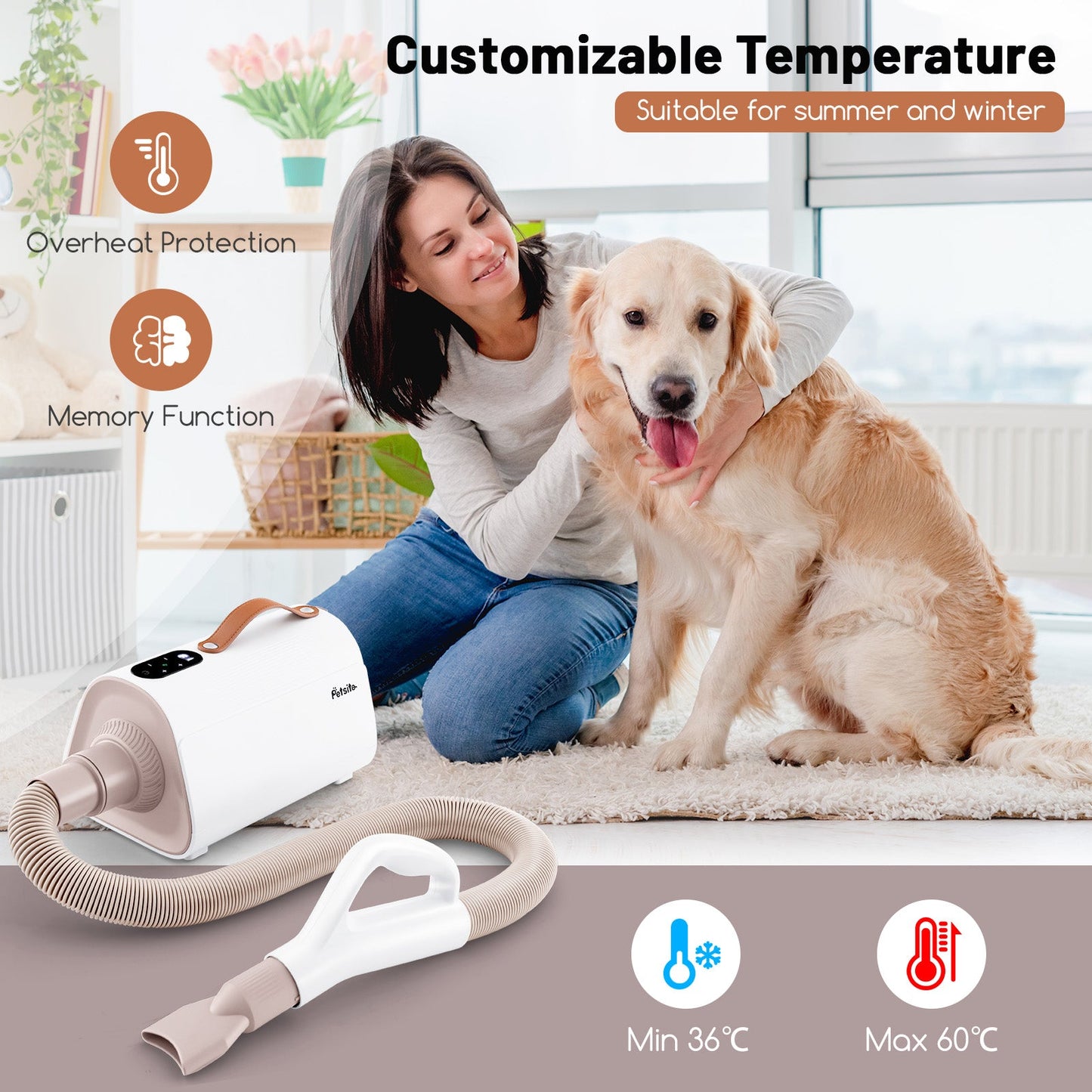 Secador de Pelo Premium para Perros y Gatos con Temperatura Ajustable