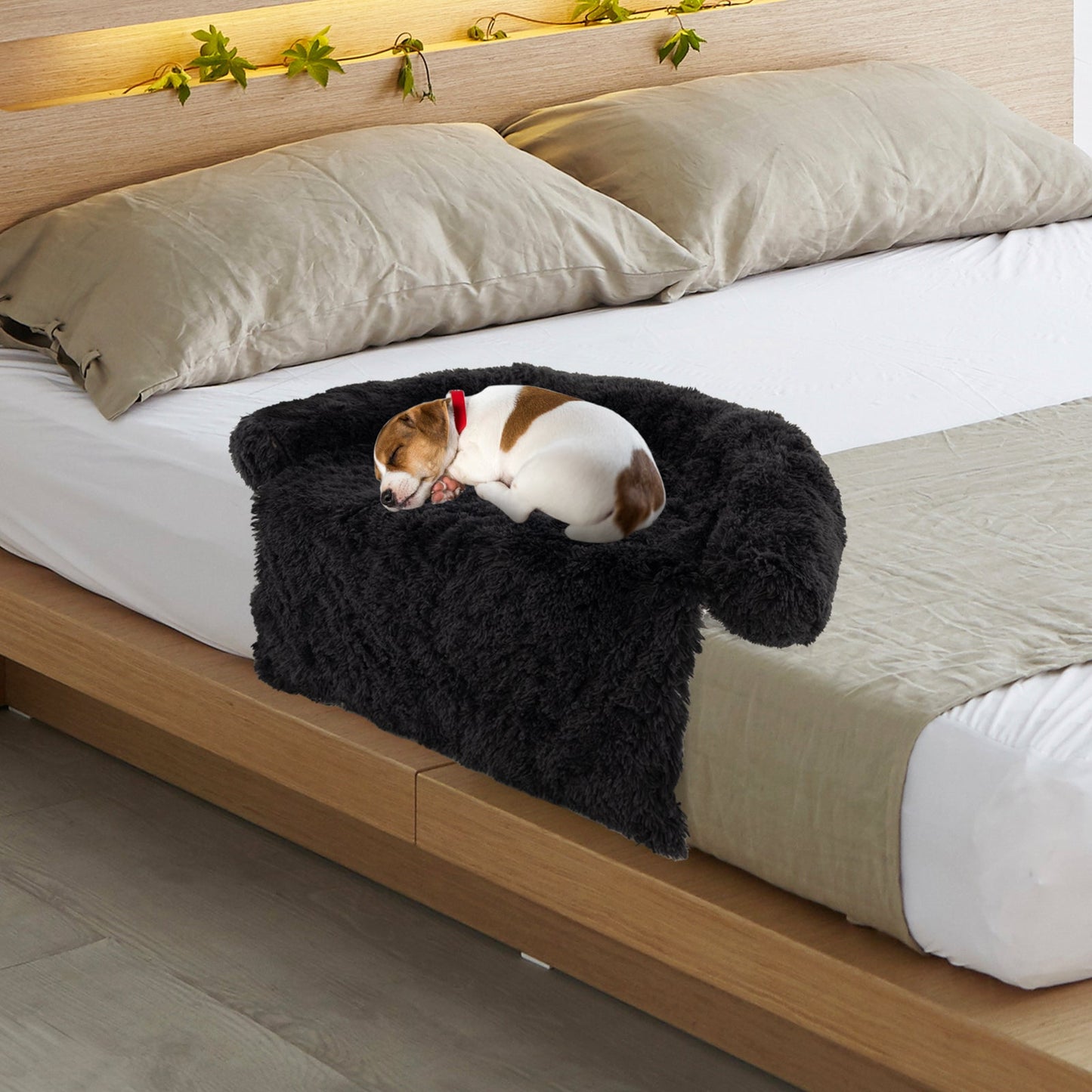 Cama Sofá de Perro de Felpa Calmante con Fondo Antideslizante