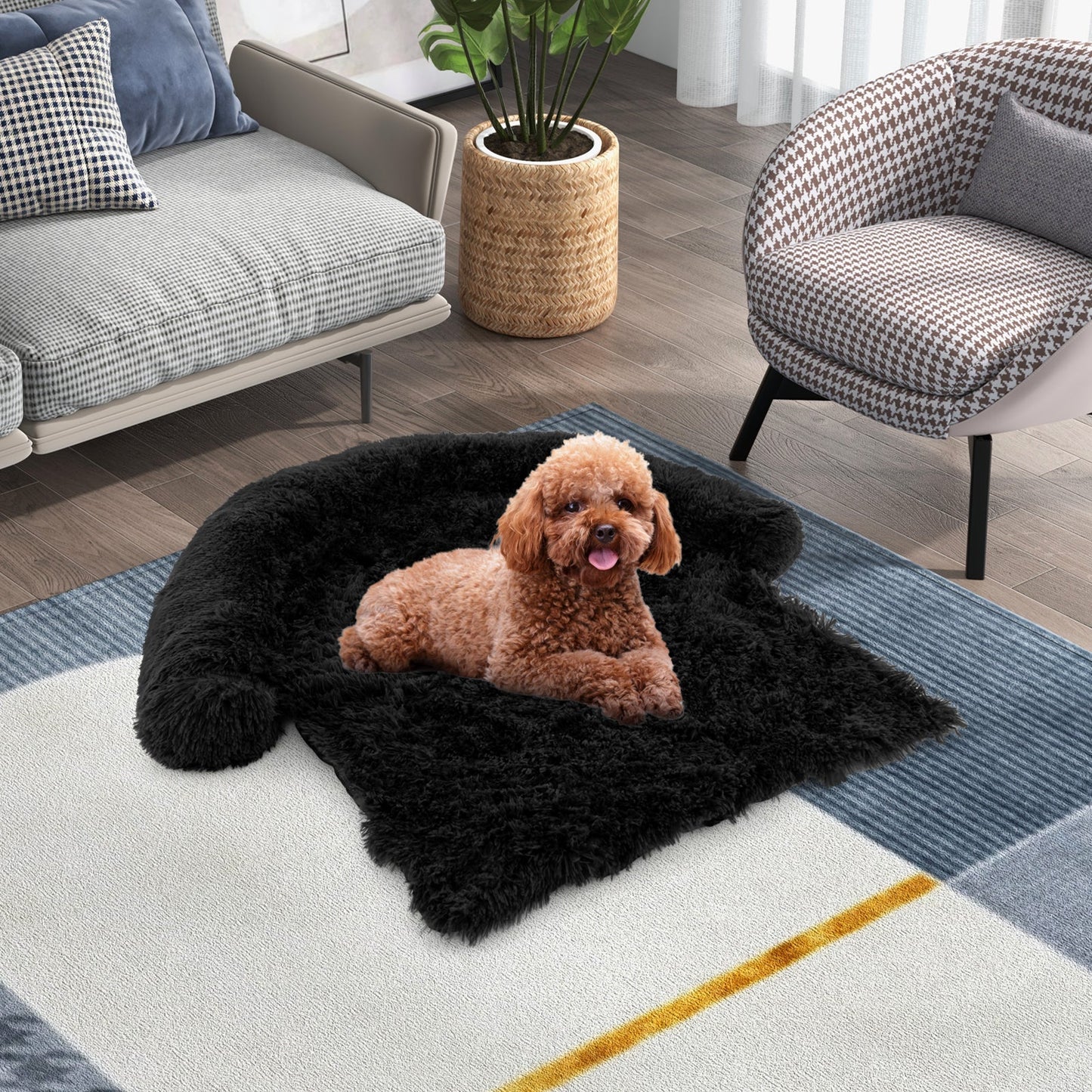 Cama Sofá de Perro de Felpa Calmante con Fondo Antideslizante