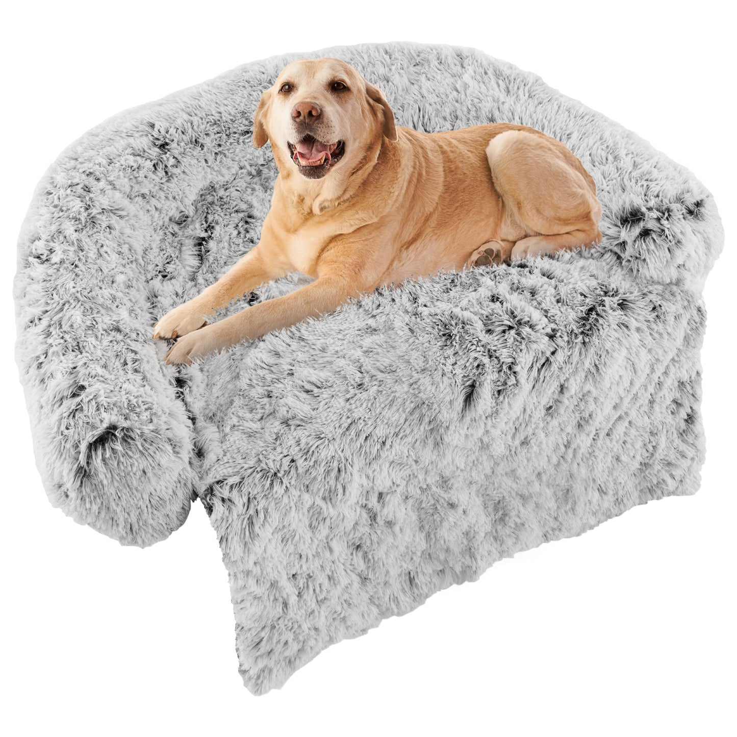 Lit de chien apaisant en peluche grise avec fond antidérapant - Grand