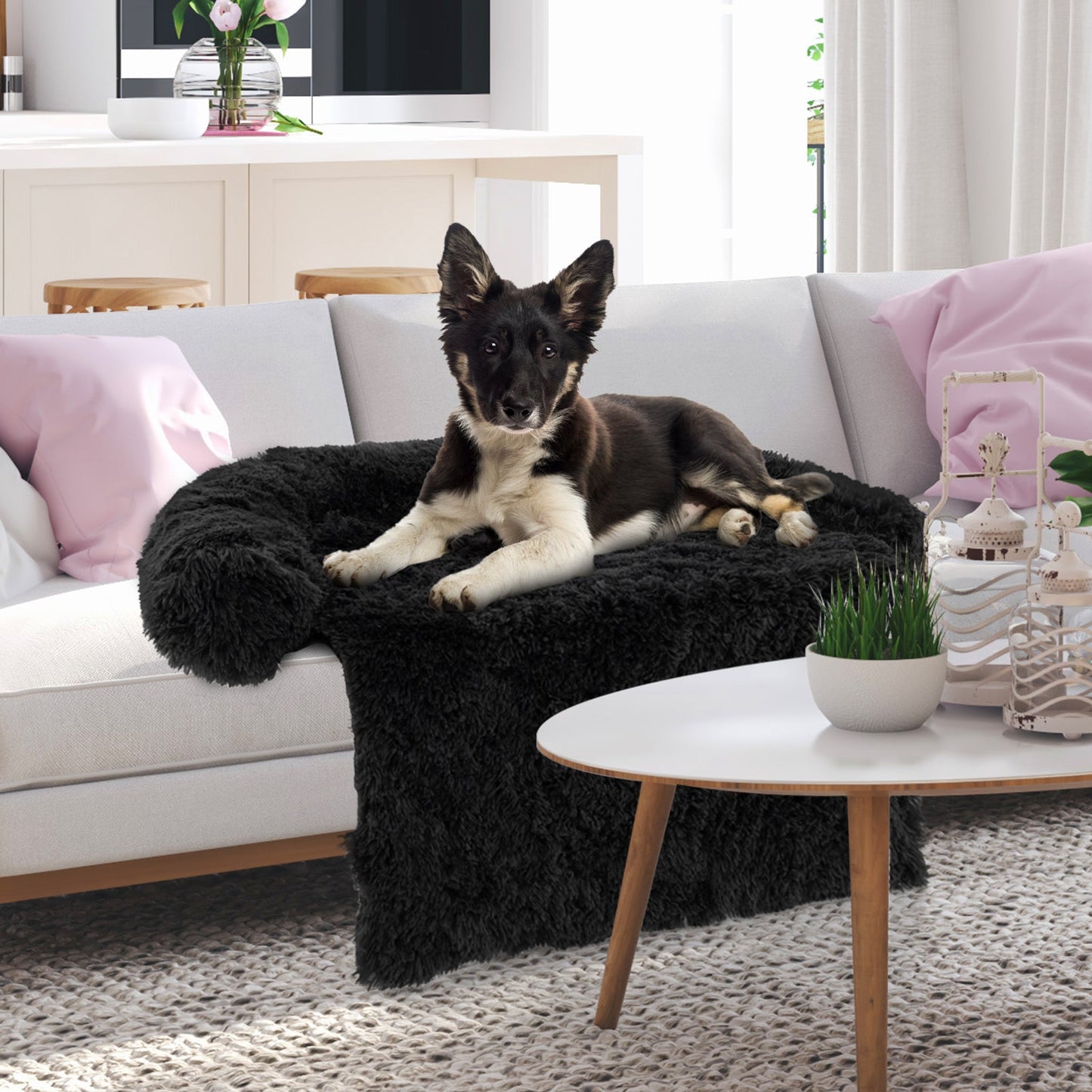 Cama Sofá de Perro Calmante de Felpa con Fondo Antideslizante - Mediana